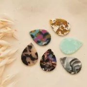 Pendente goccia 31x22 mm-Squama di tartaruga-Marrone scuro - Grigio madreperla x1