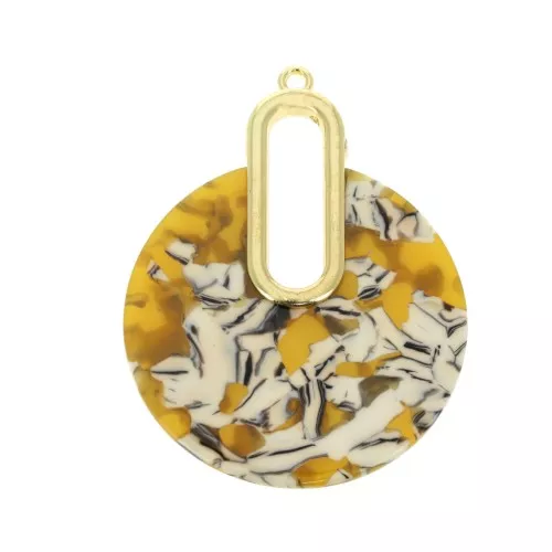 Pendente - orecchini design 57x44 mm Squama di tartaruga - Ocra - Bianco x1