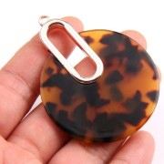 Pendente - orecchini design 57x44 mm Squama di tartaruga - Marrone - Nero x1