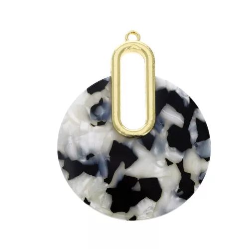 Pendente - orecchini design 57x44 mm Squama di tartaruga Bianco madreperla - Nero