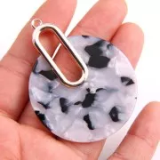 Pendente - orecchini design 57x44 mm Squama di tartaruga Bianco madreperla - Nero