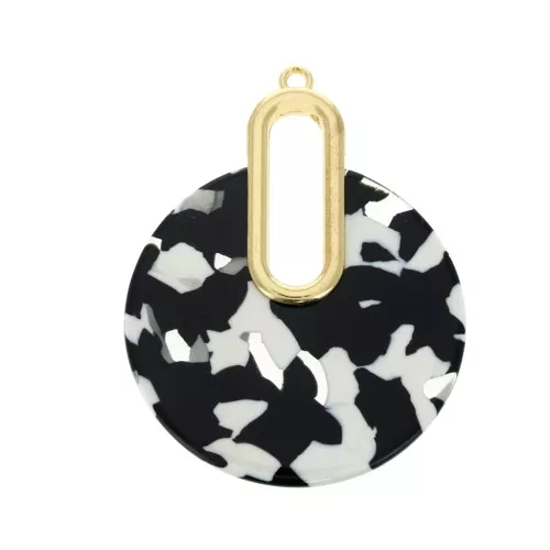 Pendente - orecchini design 57x44 mm Squama di tartaruga - Nero - Bianco x1
