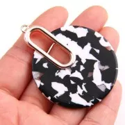 Pendente - orecchini  design 57x44 mm Squama di tartaruga - Nero - Bianco x1