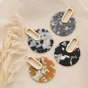 Pendente - orecchini design 57x44 mm Squama di tartaruga Grigio Bianco madreperla