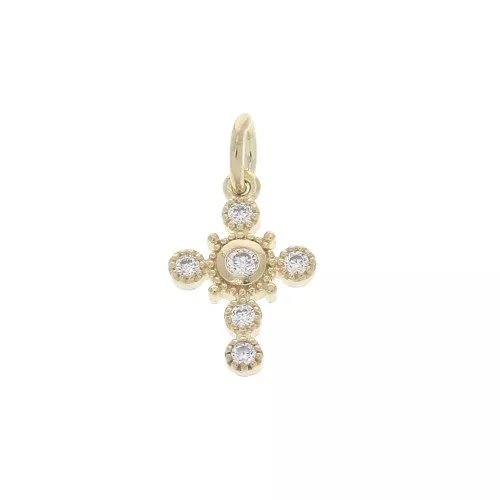 Ciondolo croce con Ossido di zirconio anello chiuso 14x9mm Crystal -Placcato oro 3 micron x1