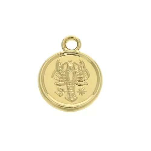 Ciondolo rotondo - segno zodiacale Cancro 10x8 mm - Placcato oro 3 micron x1