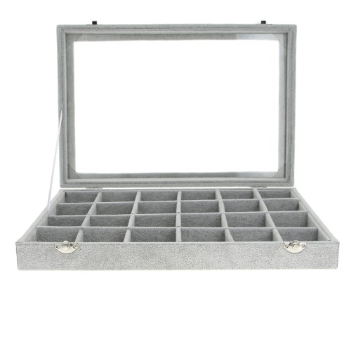 Espositore per gioielli 35x24x5 cm-24 scomparto - imitazione velluto - Grigio x1