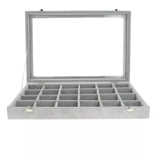 Espositore per gioielli 35x24x5 cm-24 scomparto - imitazione velluto - Grigio x1