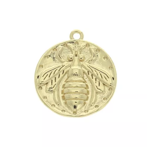Pendente tondo con ape in rilievo 19x17 mm placcato oro 3 micron x1