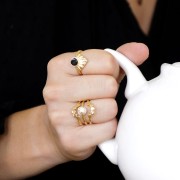 Anello regolabile triangolo etnico cabochon 6mm - Placcato Oro 3 micron x1