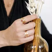 Anello regolabile mezzo-sole etnico cabochon  6 mm Placcato Oro 3 micron x1