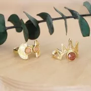 Anello regolabile mezzo-sole etnico cabochon  6 mm Placcato Oro 3 micron x1