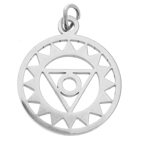 Pendente tondo-- medaglietta 22x19 mm Chakra n°5 - Gola acciao inossidabile x1