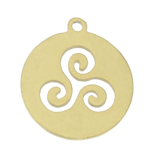 Pendente tondo - medaglietta 18x16 mm - Triskel - acciaio inossidabile Dorato  x1