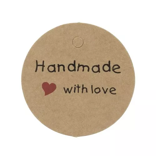 Etichette tonde 45 mm - Handmade with love - Kraft x20