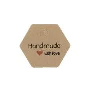 Etichette héxagones 30x35 mm - Handmade with love - Kraft x20