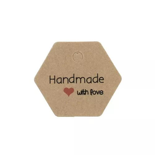 Etichette héxagones 30x35 mm - Handmade with love - Kraft x20