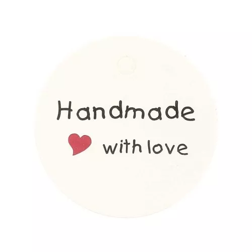 Etichette tonde 45 mm - Handmade with love - Bianco x20