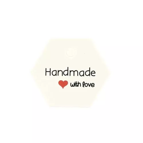 Etichette esagono 30x35 mm - Handmade with love - Bianco x20