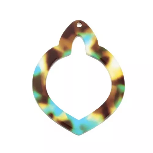 Pendente scavato forma orientale 41.5x32 mm - Squama di tartaruga Blu - Marrone x1