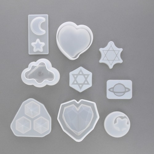 Stampi silicone per resina - Cuore - Diamante - Pianeta - Luna - Kit 1