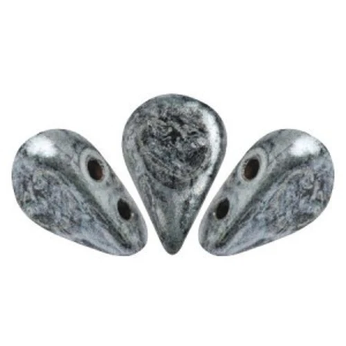 Perline in vetro Amos® di Puca® 5x8mm Metallic Mat Old Silver Spotted x10g