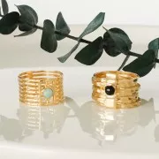 Anello 7 anelli rigido per cabochon 4mm T52 - Argento 925 Dorato oro fino x1