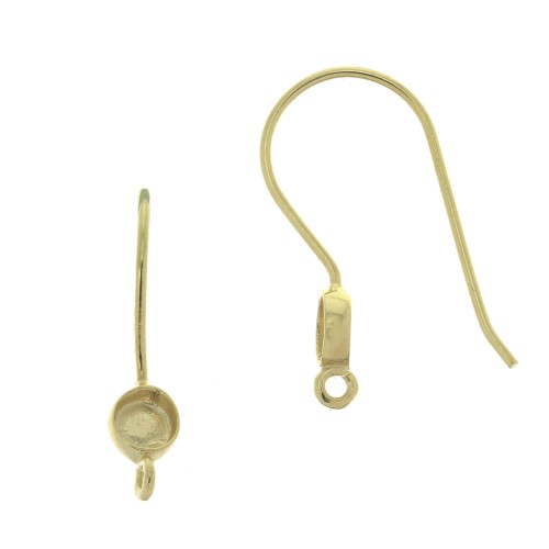 Ganci di orecchie tondo portacabochon 4 mm - Argento 925 Dorato oro fino x2