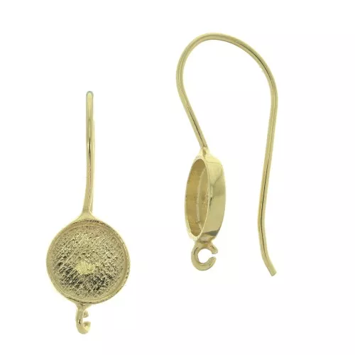 Ganci di orecchie tondo portacabochon 8 mm - Argento 925 Dorato oro fino x2