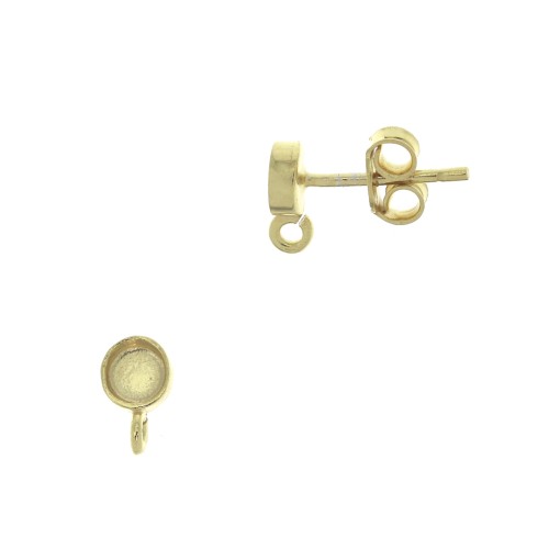 Chiodi di orecchie tondo portacabochon 4 mm - Argento 925 Dorato oro fino x2