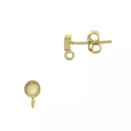 Chiodi di orecchie tondo portacabochon 4 mm - Argento 925 Dorato oro fino x2