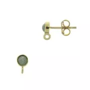 Chiodi di orecchie tondo portacabochon 4 mm - Argento 925 Dorato oro fino x2