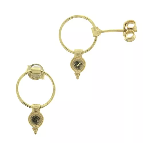 Chiodi di orecchie cerchio scavato - portacabochon 4 mm Arg. 925 Dorato oro x2
