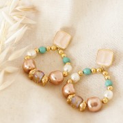 Chiodi di orecchie quadrato resina epo. 17x15 mm - Dorato oro fino - Bianco x2