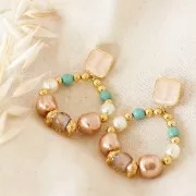 Chiodi di orecchie quadrato resina epo. 17x15 mm - Dorato oro fino - Bianco x2