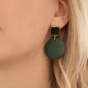 Chiodi di orecchie quadrato resina epo. 17x15 mm - Dorato oro fino - Bianco x2