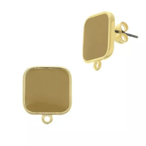 Chiodi di orecchie quadrato resina epo. 17x15 mm -Dorato oro fino- Mostarda x2