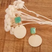 Chiodi di orecchie quadrato resina epo. 17x15 mm -Dorato oro fino- Mostarda x2