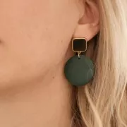 Chiodi di orecchie quadrato resina epo. 17x15 mm Dorato oro fino Nero x2