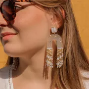 Chiodi di orecchie quadrato resina epo.17x15 mm - Dorato oro fino - White pearl x2