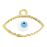 Ciondolo occhio in resina epossidica 12x17 mm-Dorato oro fino-Trasparente-Blu x1