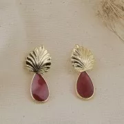 Ciondolo goccia resina epossidica 22.5x12 mm Dorato oro fino - Rosa x1