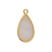 Ciondolo goccia resina epossidica 22.5x12mm Dorato oro fino White Opal