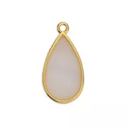 Ciondolo goccia resina epossidica 22.5x12mm Dorato oro fino White Opal