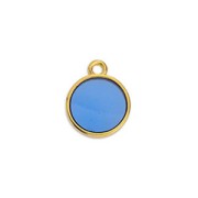 Mini ciondolo tondo resina epo. effetto vetro 11x8 mm Dorato oro fino - Blu x1|raw }}