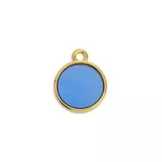 Mini ciondolo tondo resina epo. effetto vetro 11x8 mm Dorato oro fino - Blu x1