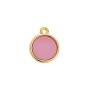 Ciondolo tondo resina epo. effetto vetro 14x11.5 mm Dorato oro fino - Rosa x1|raw }}