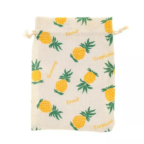 Pochette in cotone modello ananas per regalo bijoux 130x170 mm - Verde - giallo x1