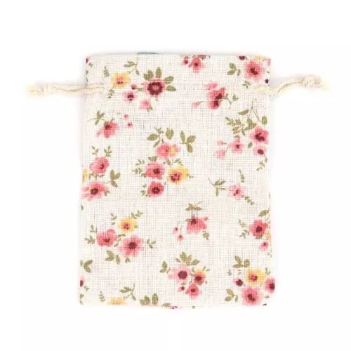Pochette cotone modello fiori per bijoux 95x135 mm - Rosa - Verde x1