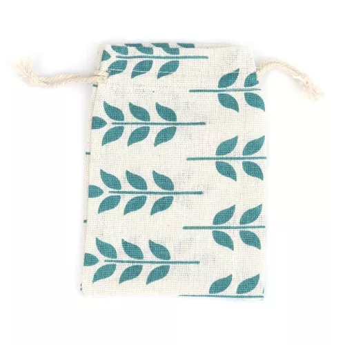 Pochette cotone modello foglie per bijoux 95x135 mm - Beige - Verde x1